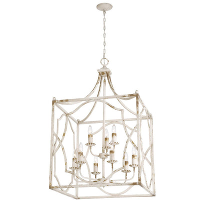 Golden Lighting Laurent 24in 9-Light Pendant | Traditional Antique Ivory Steel | Foyer & Dining Room | 24 x 24 x 40.5 in | Model 0885-9P AI