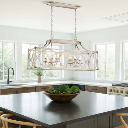 Golden Lighting Laurent 6-Light Island Light | Country Farmhouse Antique Ivory Steel | Kitchen Island & Dining Room | Model 0885-LP AI