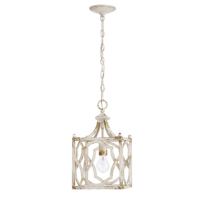 Golden Lighting Laurent 1-Light Pendant | Traditional Antique Ivory Steel Lantern | Kitchen & Foyer | 9 x 9 x 16 in | Model 0885-S AI