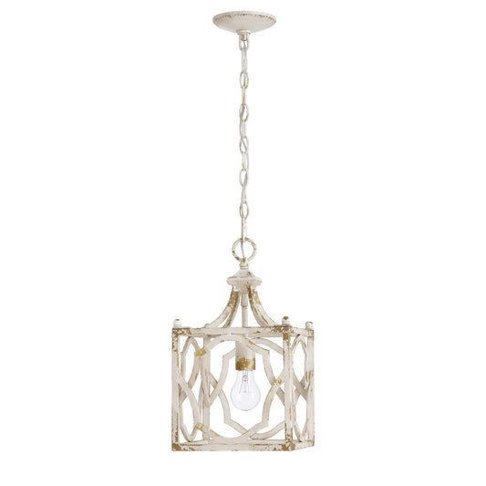 Golden Lighting Laurent 1-Light Pendant | Traditional Antique Ivory Steel Lantern | Kitchen & Foyer | 9 x 9 x 16 in | Model 0885-S AI
