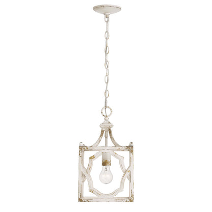 Golden Lighting Laurent 1-Light Pendant | Traditional Antique Ivory Steel Lantern | Kitchen & Foyer | 9 x 9 x 16 in | Model 0885-S AI