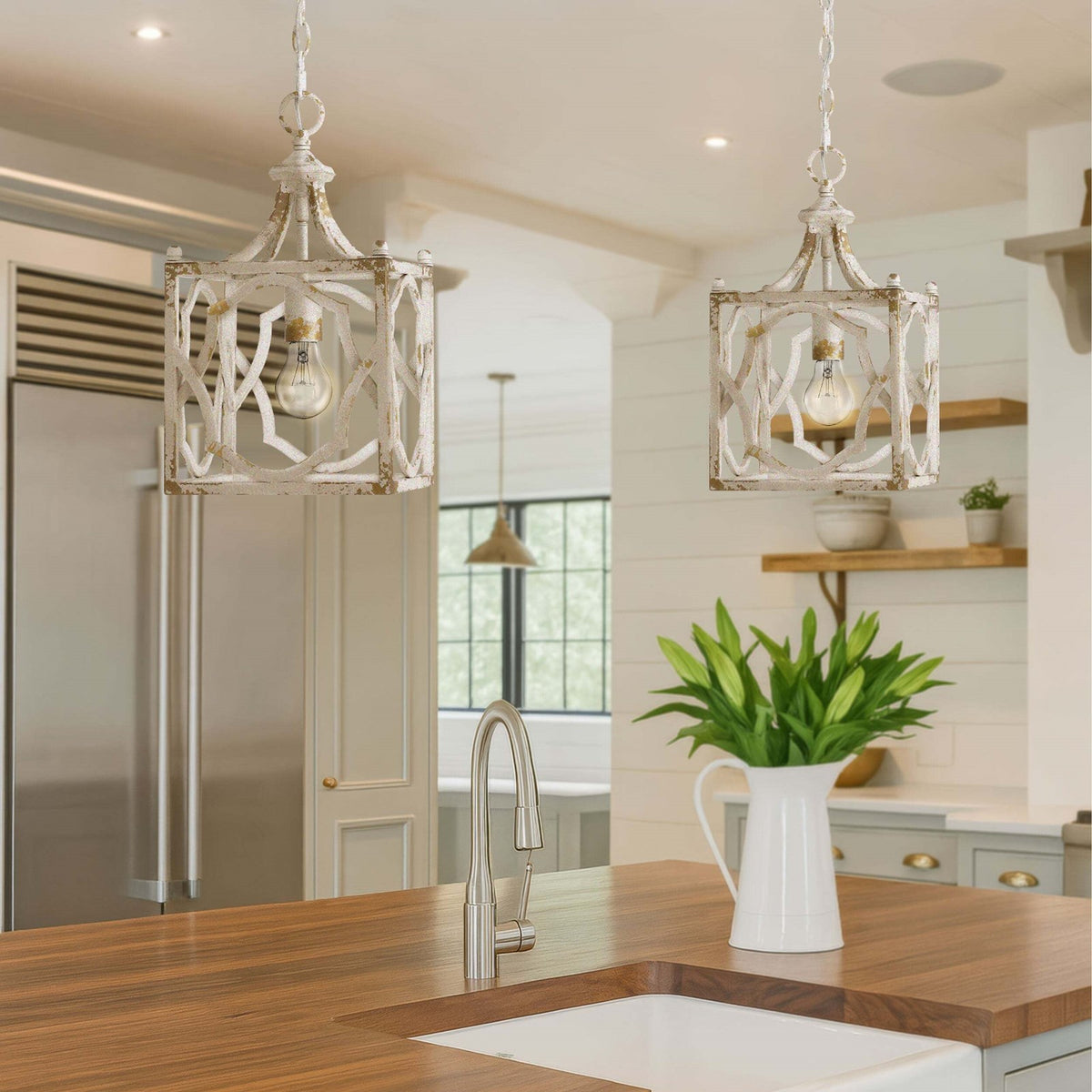 Golden Lighting Laurent 1-Light Pendant | Traditional Antique Ivory Steel Lantern | Kitchen & Foyer | 9 x 9 x 16 in | Model 0885-S AI