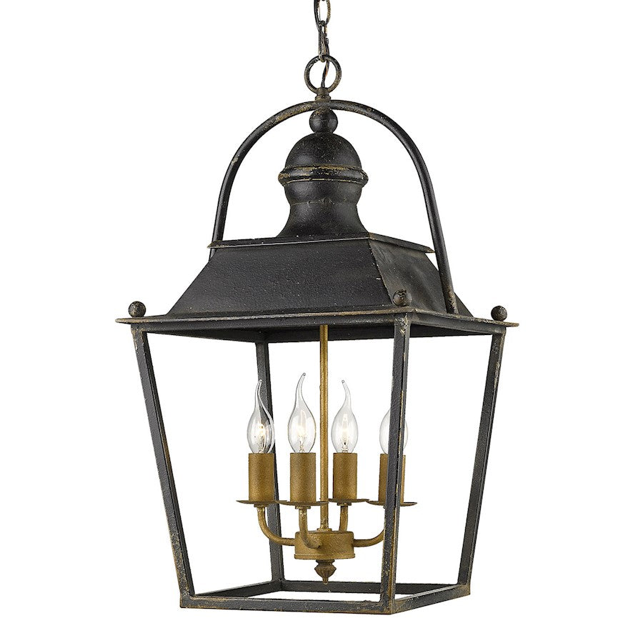 4 Light Pendant, Antique Black Iron