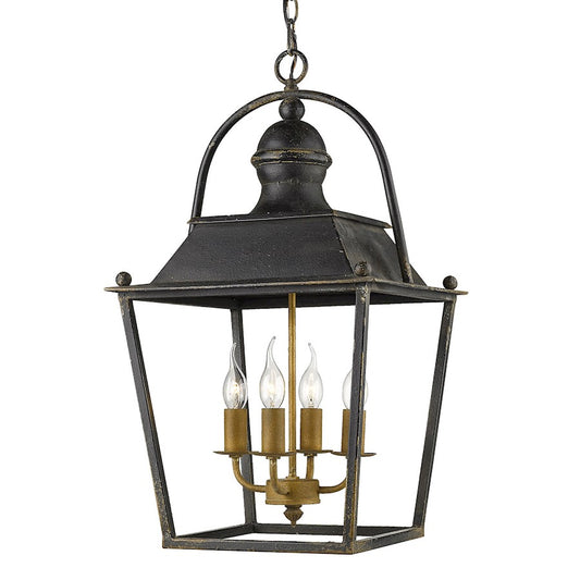 4 Light Pendant, Antique Black Iron