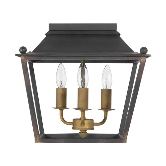 Golden Lighting Christoff 14in 3-Light Flush Mount | Traditional Antique Black Iron | Hallway & Bathroom | 14 x 14 x 12.75 in | Model 0888-FM ABI