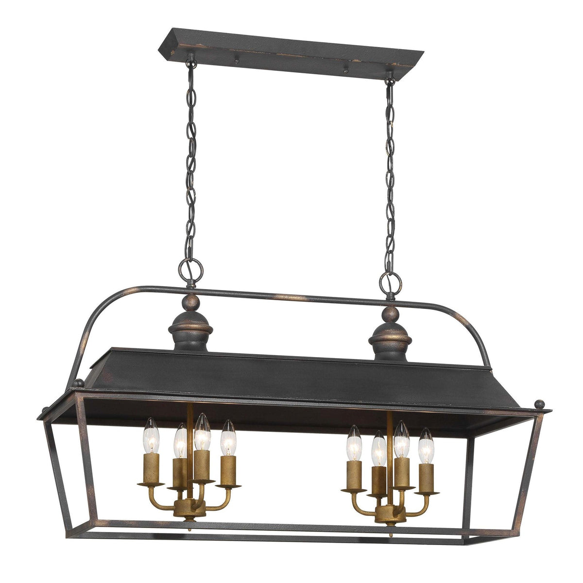 Golden Lighting Christoff 36in 8-Light Island Light | Traditional Antique Black Iron Steel | Kitchen Island & Dining Room | Model 0888-LP ABI