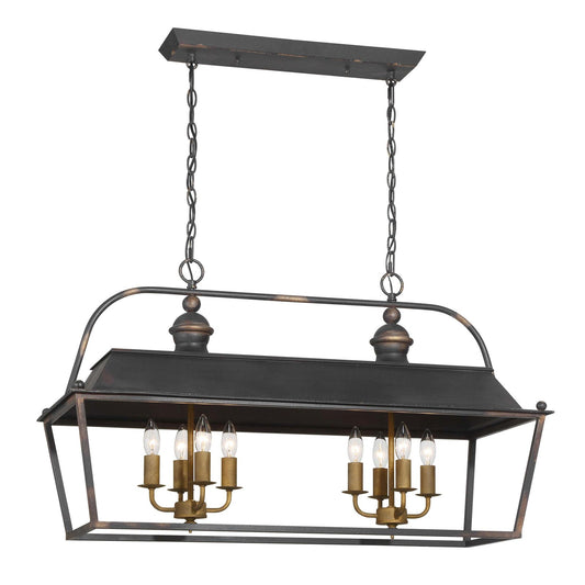 Golden Lighting Christoff 36in 8-Light Island Light | Traditional Antique Black Iron Steel | Kitchen Island & Dining Room | Model 0888-LP ABI