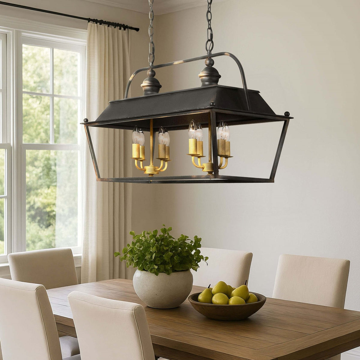 Golden Lighting Christoff 36in 8-Light Island Light | Traditional Antique Black Iron Steel | Kitchen Island & Dining Room | Model 0888-LP ABI