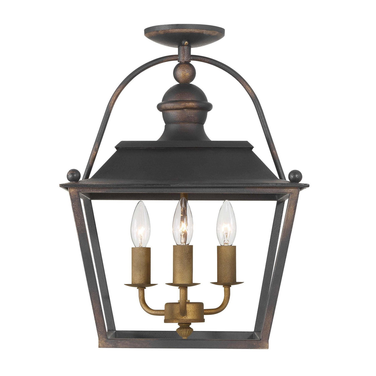 Golden Lighting Christoff 3-Light Semi-Flush Mount | Traditional Antique Black Iron Lantern | Foyer & Bedroom Ceiling Light | Model 0888-SF ABI