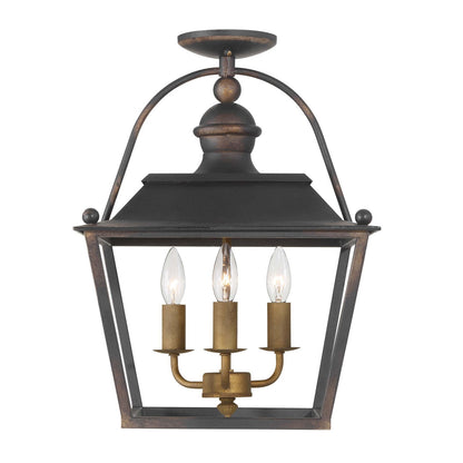 Golden Lighting Christoff 3-Light Semi-Flush Mount | Traditional Antique Black Iron Lantern | Foyer & Bedroom Ceiling Light | Model 0888-SF ABI
