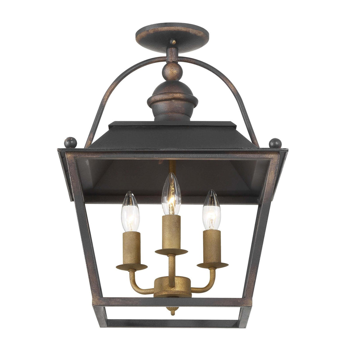 Golden Lighting Christoff 3-Light Semi-Flush Mount | Traditional Antique Black Iron Lantern | Foyer & Bedroom Ceiling Light | Model 0888-SF ABI
