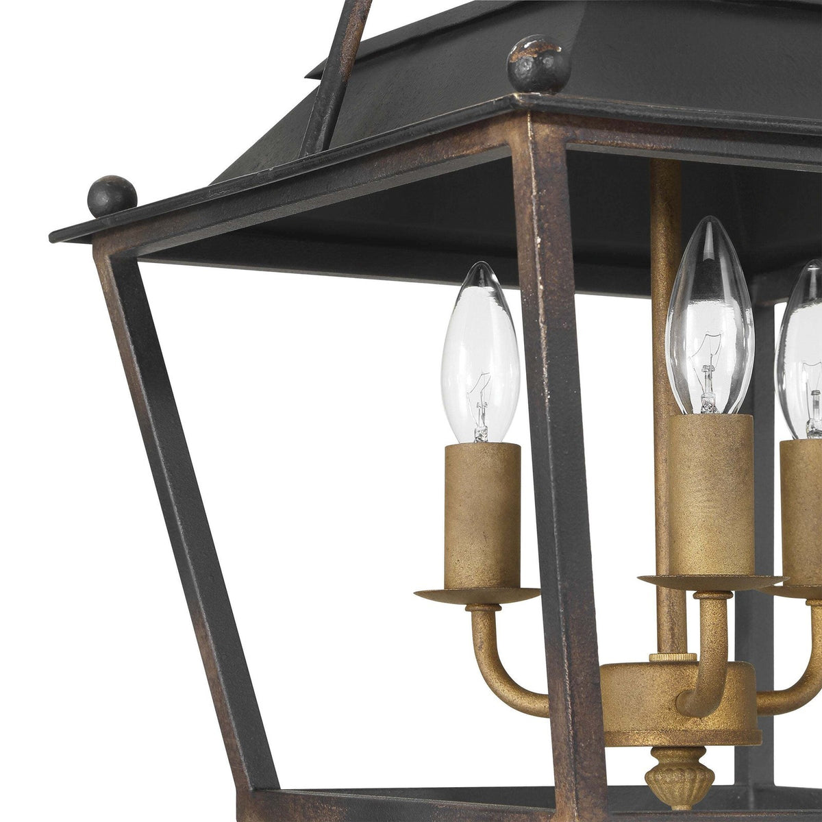 Golden Lighting Christoff 3-Light Semi-Flush Mount | Traditional Antique Black Iron Lantern | Foyer & Bedroom Ceiling Light | Model 0888-SF ABI