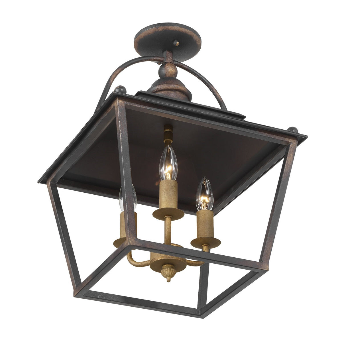 Golden Lighting Christoff 3-Light Semi-Flush Mount | Traditional Antique Black Iron Lantern | Foyer & Bedroom Ceiling Light | Model 0888-SF ABI