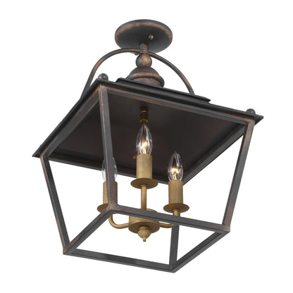 Golden Lighting Christoff 3-Light Semi-Flush Mount | Traditional Antique Black Iron Lantern | Foyer & Bedroom Ceiling Light | Model 0888-SF ABI