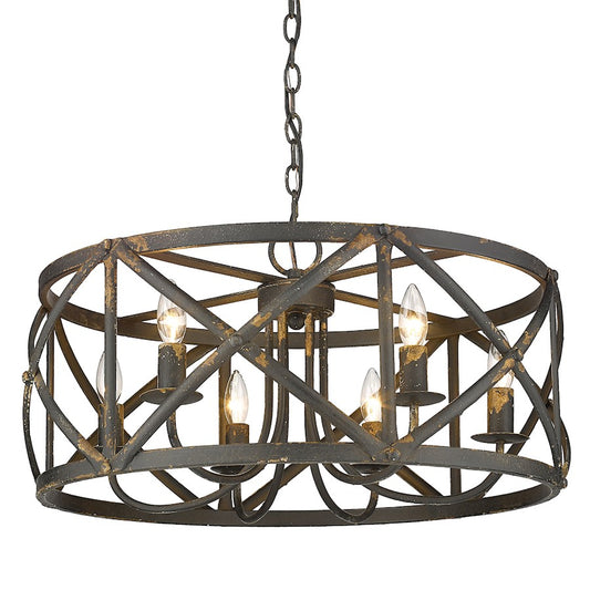 6 Light Chandelier, Antique Black Iron