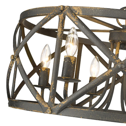 6 Light Chandelier, Antique Black Iron