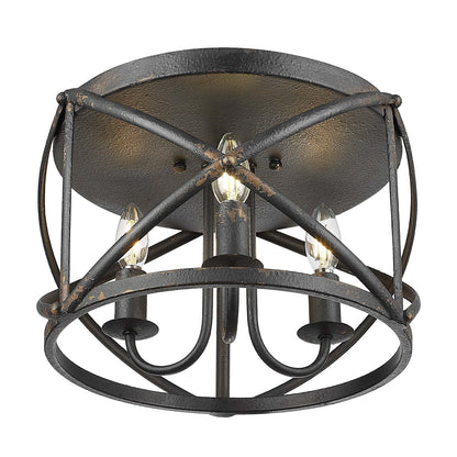 Golden Lighting Alcott 15in 3-Light Flush Mount | Farmhouse Antique Black Iron Steel | Hallway & Bathroom | 15 x 15 x 9.25 in | Model 0890-FM ABI
