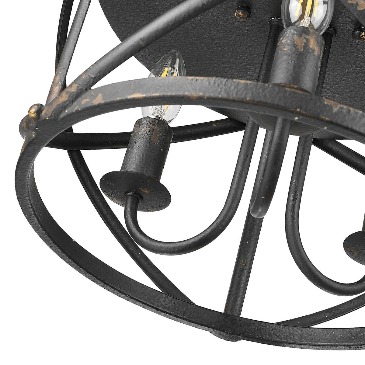 Golden Lighting Alcott 15in 3-Light Flush Mount | Farmhouse Antique Black Iron Steel | Hallway & Bathroom | 15 x 15 x 9.25 in | Model 0890-FM ABI
