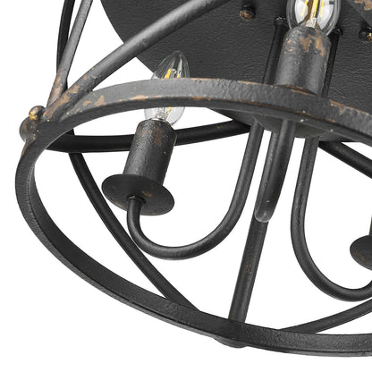 Golden Lighting Alcott 15in 3-Light Flush Mount | Farmhouse Antique Black Iron Steel | Hallway & Bathroom | 15 x 15 x 9.25 in | Model 0890-FM ABI