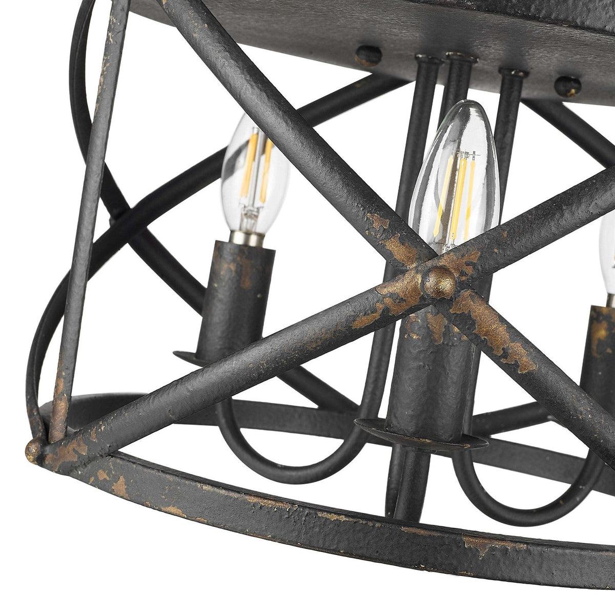 Golden Lighting Alcott 15in 3-Light Flush Mount | Farmhouse Antique Black Iron Steel | Hallway & Bathroom | 15 x 15 x 9.25 in | Model 0890-FM ABI