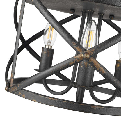 Golden Lighting Alcott 15in 3-Light Flush Mount | Farmhouse Antique Black Iron Steel | Hallway & Bathroom | 15 x 15 x 9.25 in | Model 0890-FM ABI
