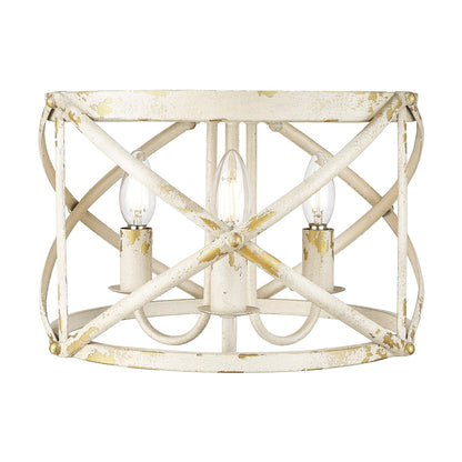 Golden Lighting Alcott 15in 3-Light Flush Mount | Country Farmhouse Antique Ivory Steel | Hallway & Bathroom | 15 x 15 x 9.25 in | Model 0890-FM AI