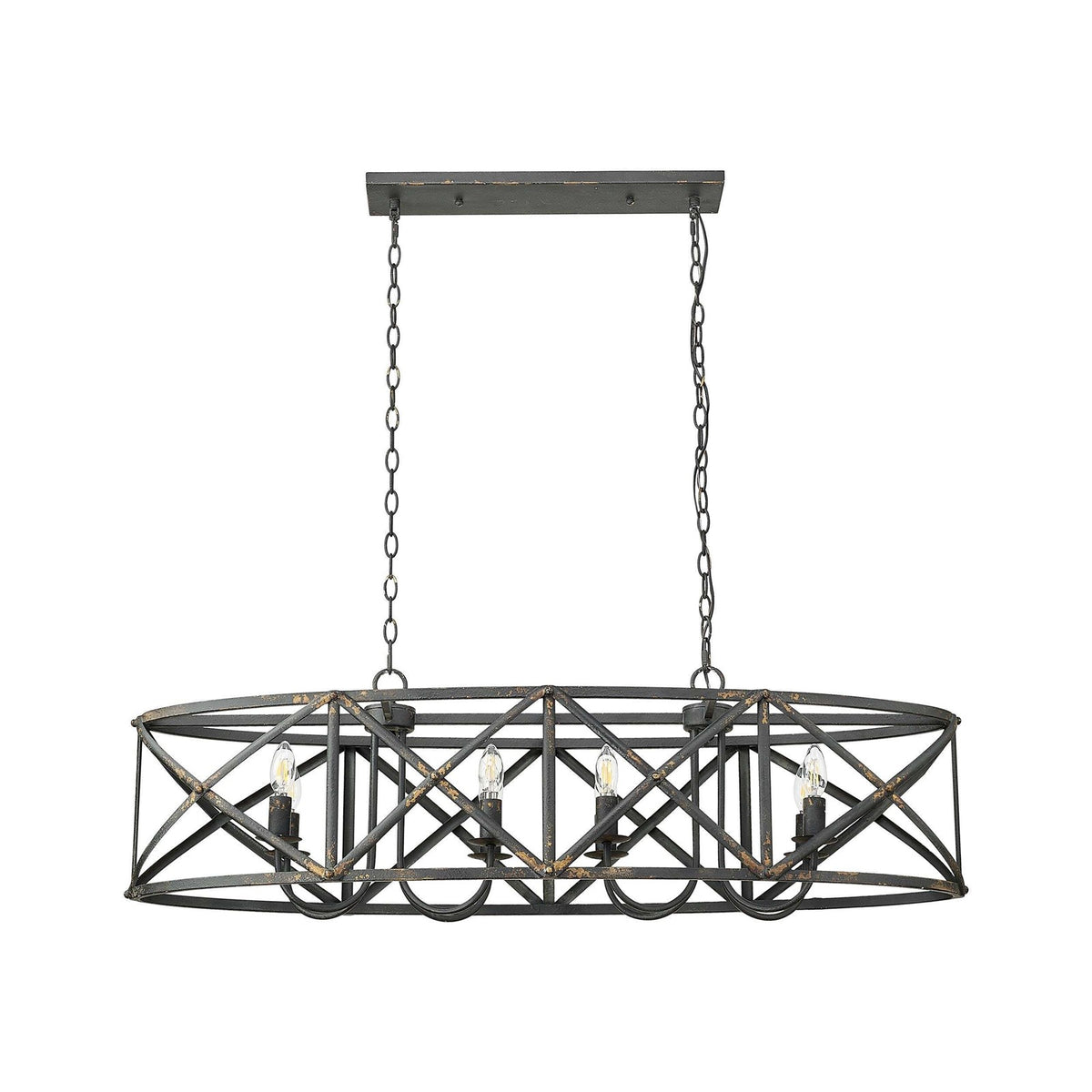 Golden Lighting Alcott 45in 8-Light Island Light | Farmhouse Antique Black Iron | Kitchen Island & Dining Room | Model 0890-LP ABI
