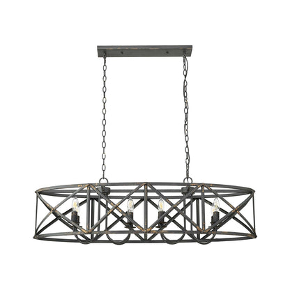 Golden Lighting Alcott 45in 8-Light Island Light | Farmhouse Antique Black Iron | Kitchen Island & Dining Room | Model 0890-LP ABI