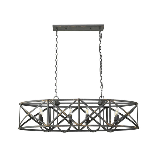 Golden Lighting Alcott 45in 8-Light Island Light | Farmhouse Antique Black Iron | Kitchen Island & Dining Room | Model 0890-LP ABI