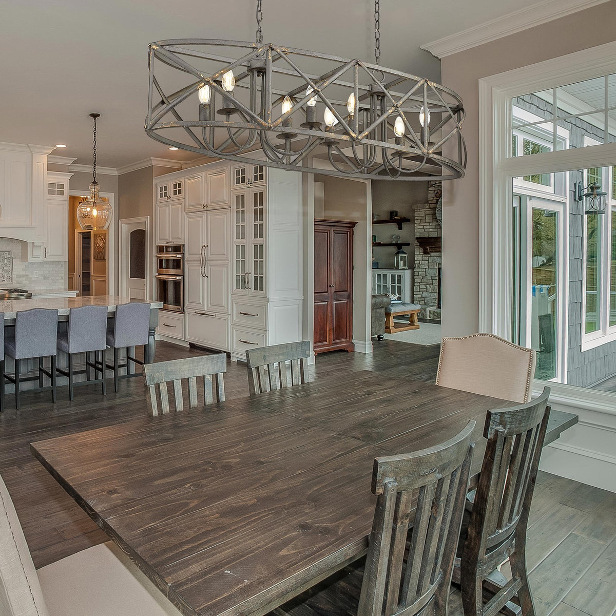 Golden Lighting Alcott 45in 8-Light Island Light | Farmhouse Antique Black Iron | Kitchen Island & Dining Room | Model 0890-LP ABI