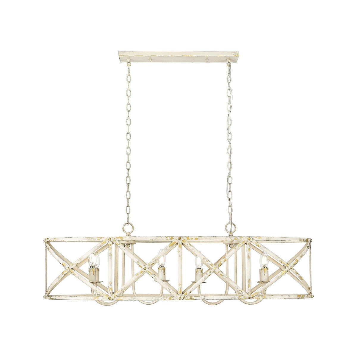 Golden Lighting Alcott 45in 8-Light Island Light | Country Antique Ivory Steel | Kitchen Island & Dining Room | 45 x 14 x 13.63 in | Model 0890-LP AI