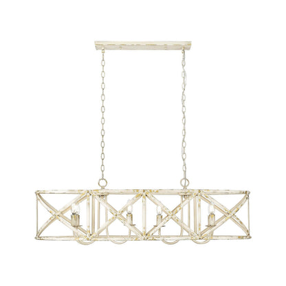 Golden Lighting Alcott 45in 8-Light Island Light | Country Antique Ivory Steel | Kitchen Island & Dining Room | 45 x 14 x 13.63 in | Model 0890-LP AI