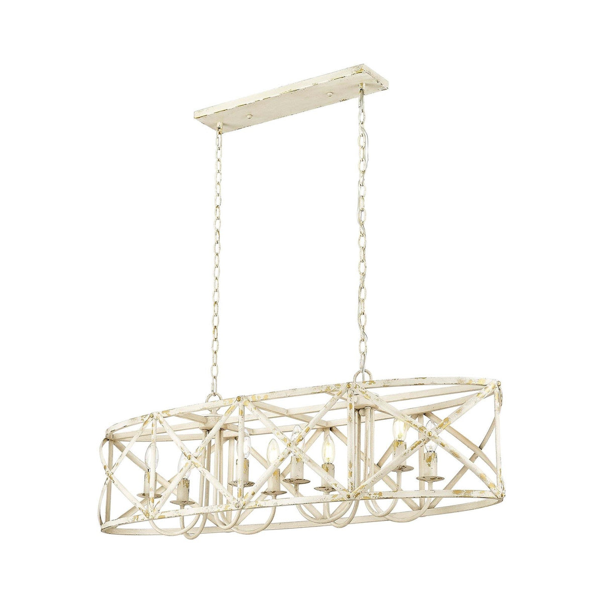 Golden Lighting Alcott 45in 8-Light Island Light | Country Antique Ivory Steel | Kitchen Island & Dining Room | 45 x 14 x 13.63 in | Model 0890-LP AI
