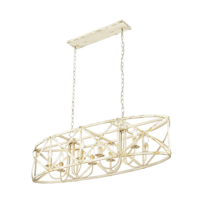 Golden Lighting Alcott 45in 8-Light Island Light | Country Antique Ivory Steel | Kitchen Island & Dining Room | 45 x 14 x 13.63 in | Model 0890-LP AI
