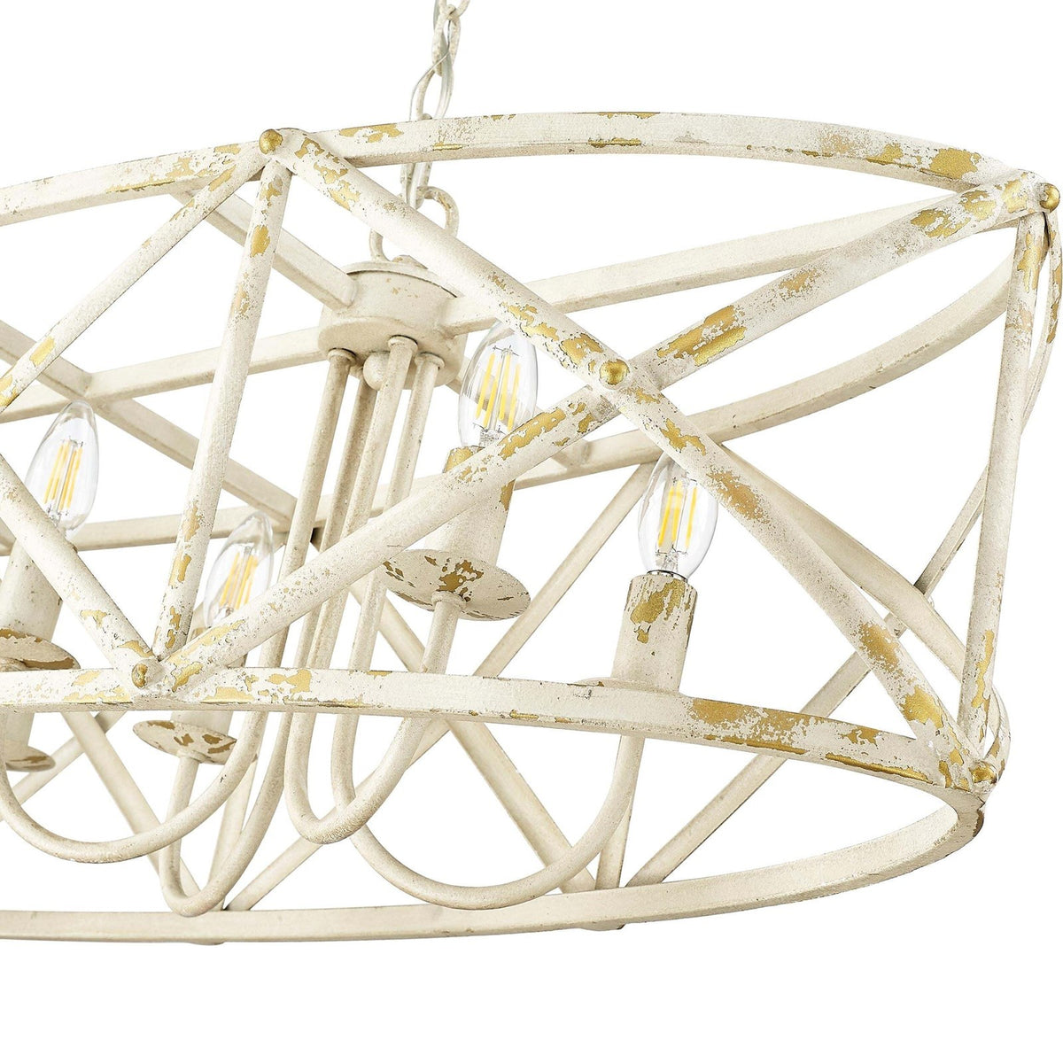 Golden Lighting Alcott 45in 8-Light Island Light | Country Antique Ivory Steel | Kitchen Island & Dining Room | 45 x 14 x 13.63 in | Model 0890-LP AI