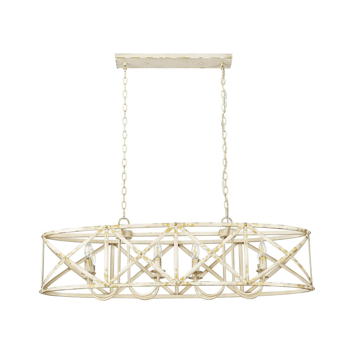 Golden Lighting Alcott 45in 8-Light Island Light | Country Antique Ivory Steel | Kitchen Island & Dining Room | 45 x 14 x 13.63 in | Model 0890-LP AI