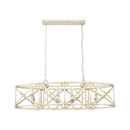 Golden Lighting Alcott 45in 8-Light Island Light | Country Antique Ivory Steel | Kitchen Island & Dining Room | 45 x 14 x 13.63 in | Model 0890-LP AI