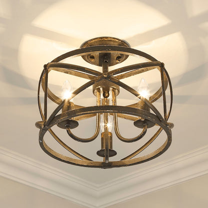 Golden Lighting Alcott 3 Light Semi-Flush, Antique Black Iron