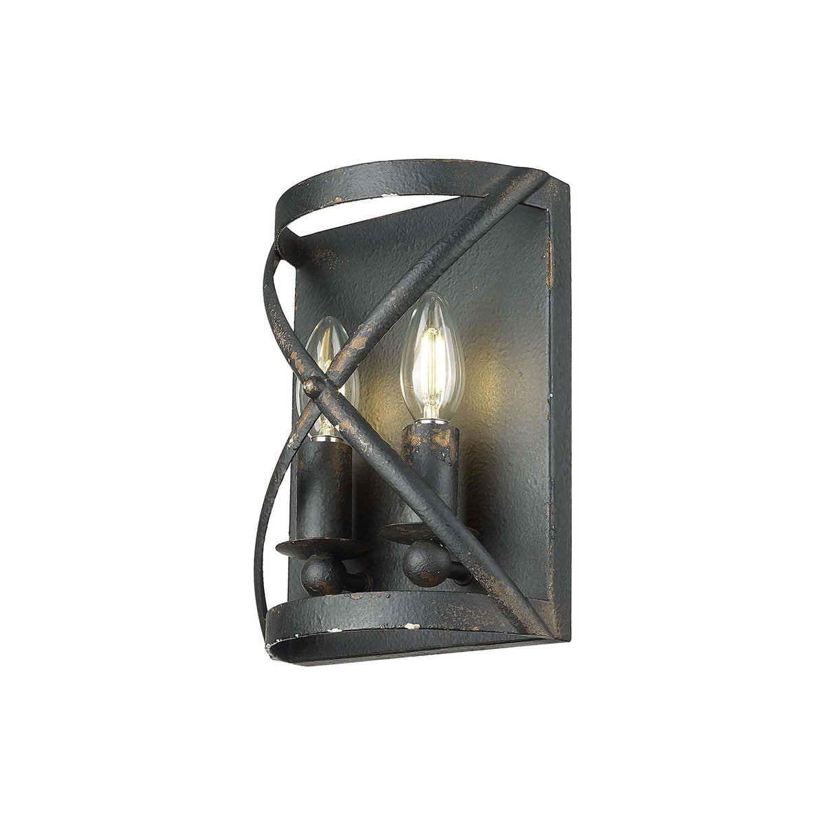 Golden Lighting Alcott 2-Light Wall Sconce | Rustic Antique Black Iron Steel | Hallway & Bathroom | 7.13 x 10 x 4 in, Damp Rated | Model 0890-WSC ABI