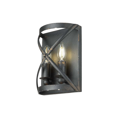 Golden Lighting Alcott 2-Light Wall Sconce | Rustic Antique Black Iron Steel | Hallway & Bathroom | 7.13 x 10 x 4 in, Damp Rated | Model 0890-WSC ABI