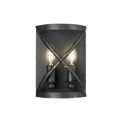 Golden Lighting Alcott 2-Light Wall Sconce | Rustic Antique Black Iron Steel | Hallway & Bathroom | 7.13 x 10 x 4 in, Damp Rated | Model 0890-WSC ABI