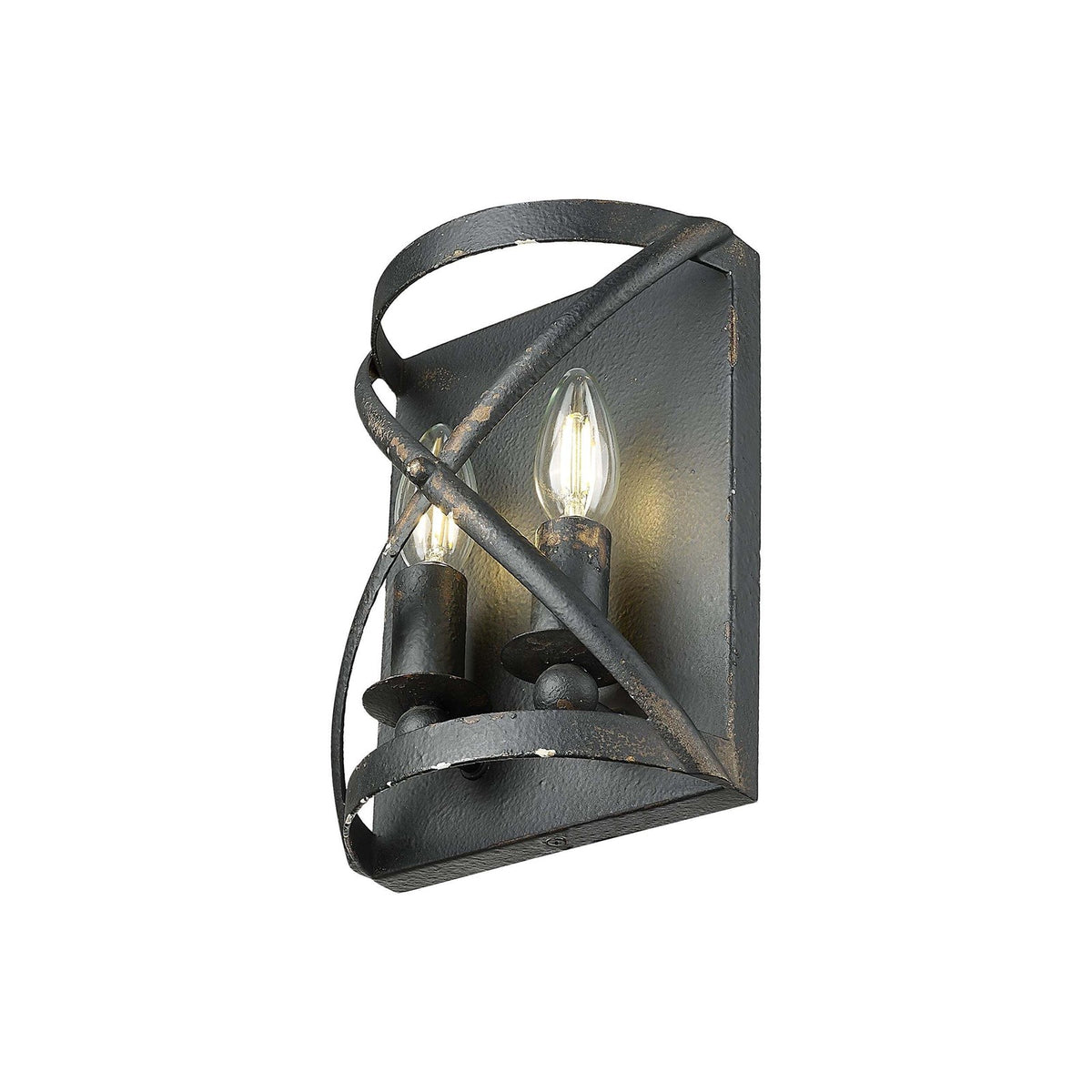Golden Lighting Alcott 2-Light Wall Sconce | Rustic Antique Black Iron Steel | Hallway & Bathroom | 7.13 x 10 x 4 in, Damp Rated | Model 0890-WSC ABI