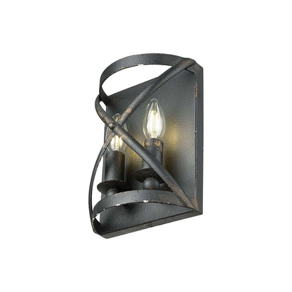 Golden Lighting Alcott 2-Light Wall Sconce | Rustic Antique Black Iron Steel | Hallway & Bathroom | 7.13 x 10 x 4 in, Damp Rated | Model 0890-WSC ABI