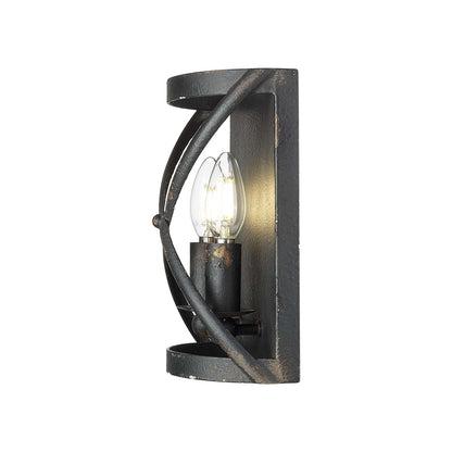 Golden Lighting Alcott 2-Light Wall Sconce | Rustic Antique Black Iron Steel | Hallway & Bathroom | 7.13 x 10 x 4 in, Damp Rated | Model 0890-WSC ABI