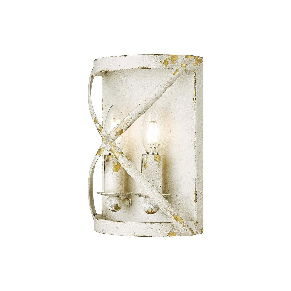 Golden Lighting Alcott 10in 2-Light Wall Sconce | Country Farmhouse Antique Ivory Steel | Hallway & Bathroom | 7.13 x 4 x 10 in | Model 0890-WSC AI