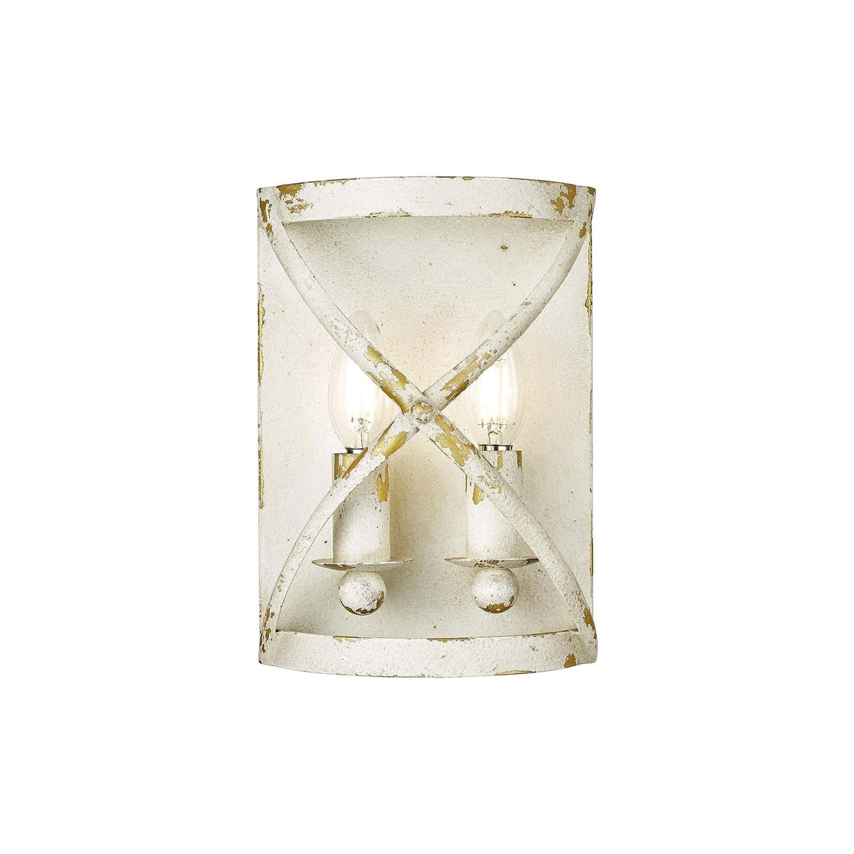 Golden Lighting Alcott 10in 2-Light Wall Sconce | Country Farmhouse Antique Ivory Steel | Hallway & Bathroom | 7.13 x 4 x 10 in | Model 0890-WSC AI