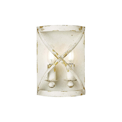 Golden Lighting Alcott 10in 2-Light Wall Sconce | Country Farmhouse Antique Ivory Steel | Hallway & Bathroom | 7.13 x 4 x 10 in | Model 0890-WSC AI
