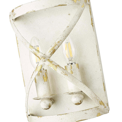 Golden Lighting Alcott 10in 2-Light Wall Sconce | Country Farmhouse Antique Ivory Steel | Hallway & Bathroom | 7.13 x 4 x 10 in | Model 0890-WSC AI