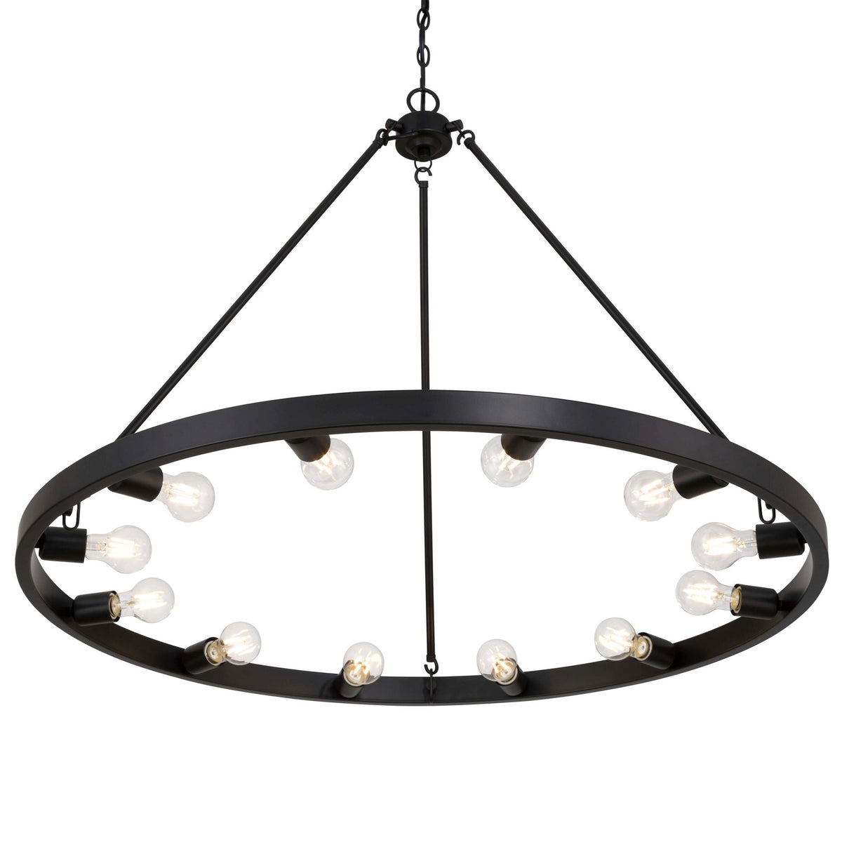 Golden Lighting Castile 40in 12-Light Semi-Flush Mount | Transitional Matte Black Wagon Wheel | Entryway & Foyer | Model 1019-12SF BLK
