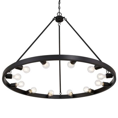 Golden Lighting Castile 40in 12-Light Semi-Flush Mount | Transitional Matte Black Wagon Wheel | Entryway & Foyer | Model 1019-12SF BLK